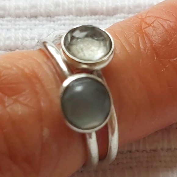 Pandora crystal rings..  Aquamarine type and Smokey Onyx Rings..  Minimalist - Picture 1 of 4
